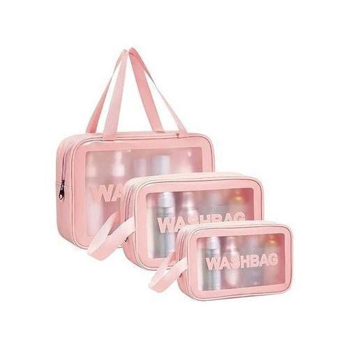 product_image_name-Generic-Lot de 3 trousses de toilette transparentes, trousses de maquillage en plastique transparent et étanches, trousses de toilette de voyage transparentes pour femmes et filles, rose.-1