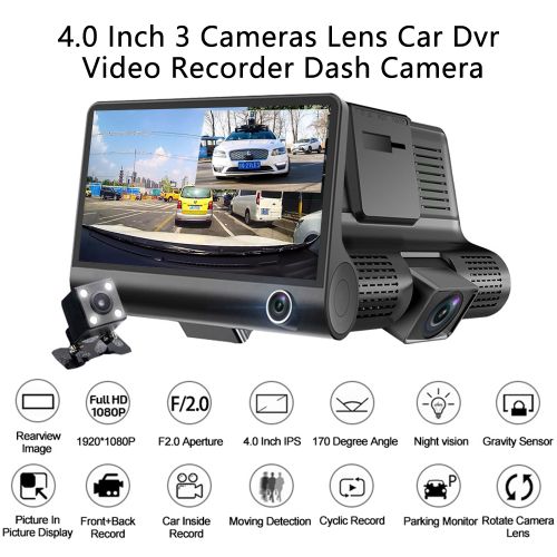 Generic DashCam DVR caméra voiture 3 canaux HD 1080P avant arrière  enregistreur vidéo