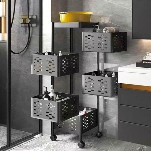 product_image_name-Generic-Chariot de rangement rotatif, Étagère de cuisine multicouche à roulettes, Panier de rangement fruits et légumes, Organisateur de cuisine mobile, Tour de rangement rotative 360°.-2