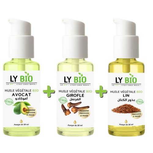 product_image_name-LY BIO-PACK HUILE AVOCAT 50ml - POMPE + HUILE GIROFLE 50ML - POMPE + HUILE LIN 50ML - POMPE-1