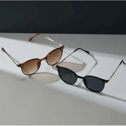 Generic 2 paires de lunettes de soleil rondes pour femmes ensemble de lunettes de soleil oeil de chat etroit 2 paires par ensemble