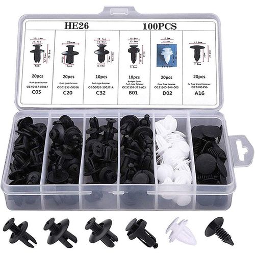 product_image_name-Generic-Kit 100 pièces de clips de fixation pour voiture – 6 tailles populaires + outils de démontage – Pour garniture de porte et pare-chocs-8