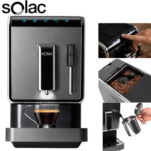 Solac cafetière automatique à grains broyeur intégré et mousseur a