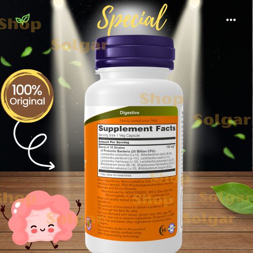 Now Foods Probiotic-10, 25 Billion - Probiotiques, Enzymes, Digestion - 100 Veg Capsules - image 2