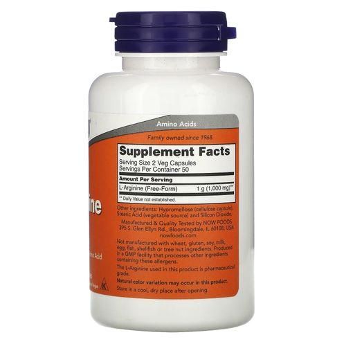 Now Foods L-Arginine 500 mg, Précurseur d'oxyde nitrique,Acide aminé - 100 Caps - image 2