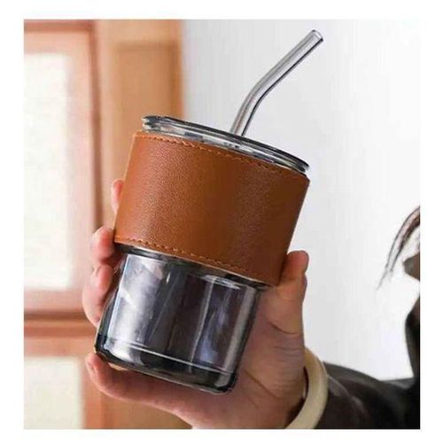 product_image_name-Generic-Tasse à Café Portable en Verre avec Paille, Couvercle et Étui en Cuir-1