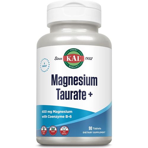 product_image_name-Kal-Magnesium Taurate 400mg Plus CoEnzyme Vitamin B6, Chelated Magnesium Supplement, Healthy Muscle Function, Nerve and Heart Health Support, Gluten Free, Vegan, 60-Day Guarantee, 90 Tablets Sticker-2