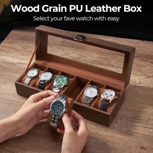 product_image_name-Generic-Boîte à Montres en bois à 6 Emplacements, Coffre à Montres avec Couvercle en Verre et Coussins Amovibles en Velours, Boite a Montre Homme, femme, Cadeau pour Anniversaire.-1