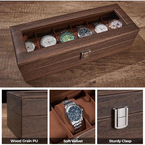 product_image_name-Generic-Boîte à Montres en bois à 6 Emplacements, Coffre à Montres avec Couvercle en Verre et Coussins Amovibles en Velours, Boite a Montre Homme, femme, Cadeau pour Anniversaire.-4