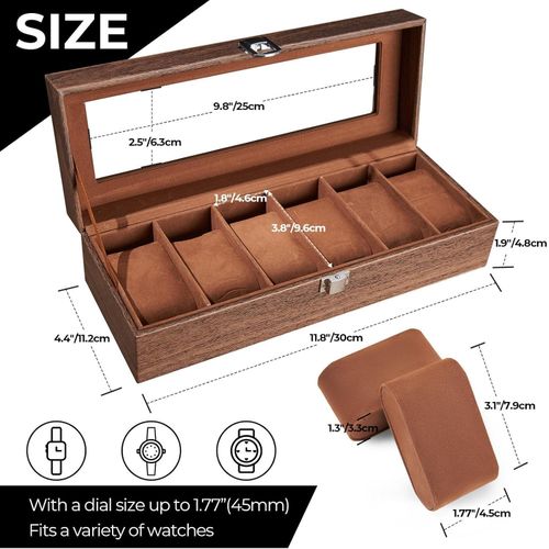 product_image_name-Generic-Boîte à Montres en bois à 6 Emplacements, Coffre à Montres avec Couvercle en Verre et Coussins Amovibles en Velours, Boite a Montre Homme, femme, Cadeau pour Anniversaire.-6