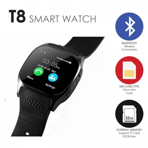 Smart Watch T8 Noir V20 compatible avec INWI ORANGE MAROC TELECOM  AA Appel -message -bluetooth SMART WATCH Y1s DZ09 v8