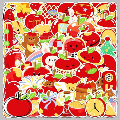 product_image_name-Generic-50 pièces stickers en forme de pomme aux fruits mignons Stickers en vinyle esthétique rouge autocol-2