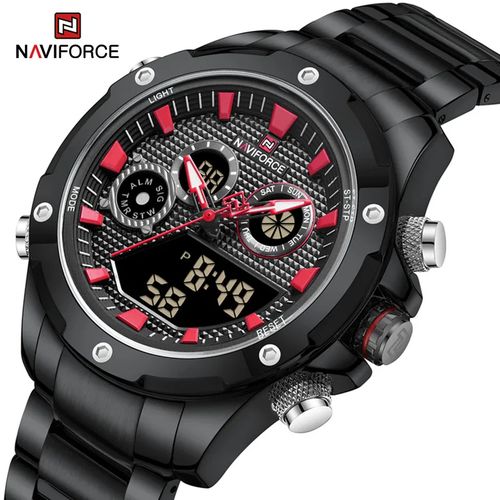 Naviforce Montre de sport en acier inoxydable pour homme horloge numerique a quartz