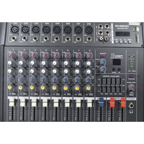 Phonic Table mixage amplifier,USB/SD/FM/BL, à 8 Channel PMX-802 D