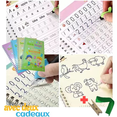 Generic 4 Cahiers d'enfants exercices et apprentissage Magique Réutilisable  + Stylo avec Recharge ( 4 Livres )