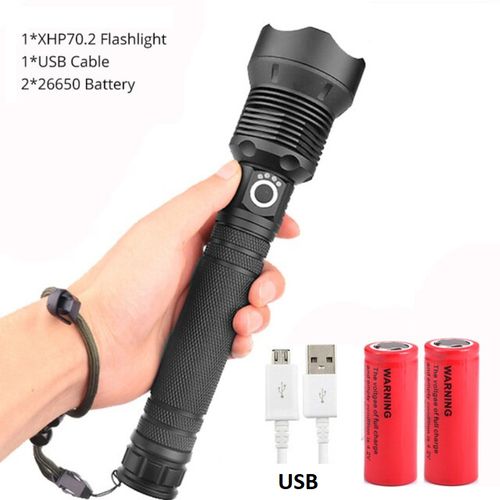 Generic Lampe de Poche LED Hyper Puissante, Torche, Zoomable, Batterie  Rechargeable USB à prix pas cher