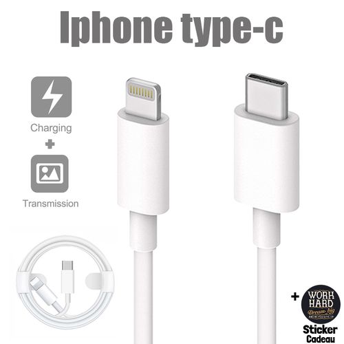 Câble USB Lightning blanc vers type-c iPhone iPad iPod Macbook