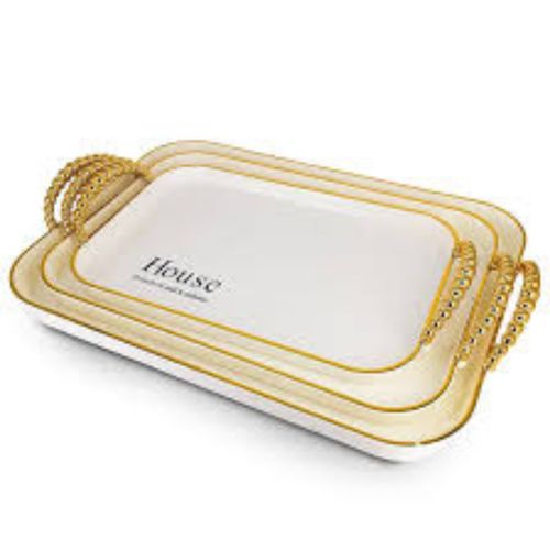 product_image_name-Generic- Set de Plateaux de Service Rectangulaires "House" avec Poignées Dorées Perlées – Élégance Moderne-2