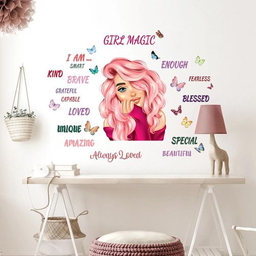 product_image_name-Generic-Autocollant Pink Girl'S English Slogan Butterfly Wall Decoration For house Rooms-1
