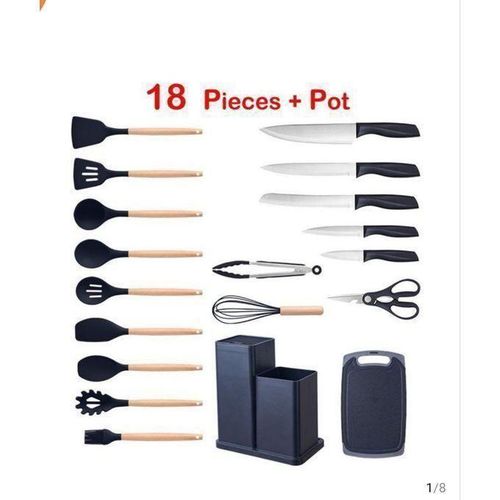 product_image_name-Generic-Ensemble de ustensiles de cuisine 19 pcs avec support de Silicone-Noir-2