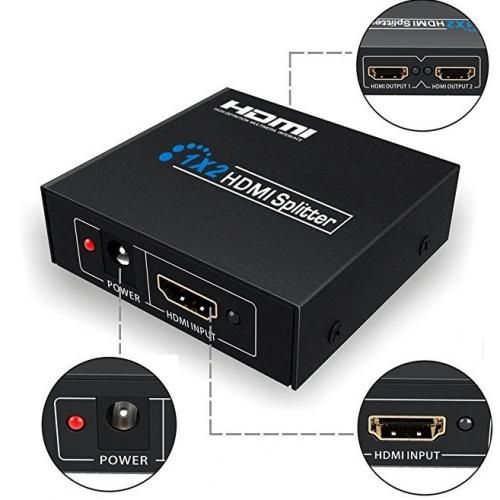 Splitter HDMI 1 en 2 sorties, Répartiteur HDMI 4K pour Deux écrans, 1 x 2  HDMI Splitter 1 vers 2 Amplificateur pour Full HD 1080p 3D Livré avec Câble