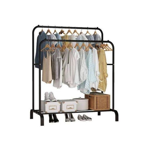 product_image_name-Generic-علاقة ملابس مزدوجة من المعدن مع رف – تخزين متين بسعة 35 كغ – تخزين متعدد الوظائف لغرفة النوم أو خزانة الملابس أو المدخل-3