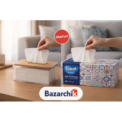 product_image_name-Generic-Boîte à Mouchoirs Transparente Ambre + Papier Mouchoir Selpak Comfort 2 Plis 550 Feuilles – Distributeur Élégant Salle de Bain & Salon-1