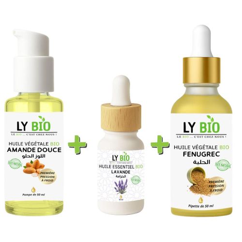 product_image_name-LY BIO-PACK HUILE AMANDE DOUCE 50ml - POMPE + HUILE ESSENTIEL LAVANDE 10ML + HUILE FENUGREC 50ML - PIPETTE-1