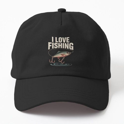 product_image_name-Generic-I Love Fishing with Hooks and Fish Illustration casquette noire personnalisé-1