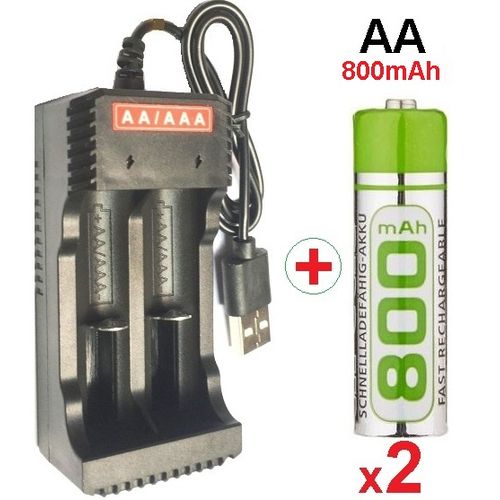 Arcas 2 Piles Rechargeable AA 800 mAh Nimh + Chargeur Usb Batterie 2x AAA  ou 2x AA à prix pas cher