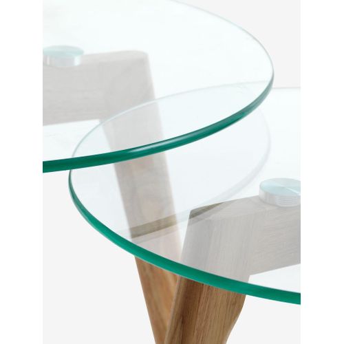 product_image_name-Generic-Lot de 2 Tables Gigognes Rondes Verre Chêne Naturel Ø50/40cm Design Moderne Salon Chambre Multifonctionnelles-4