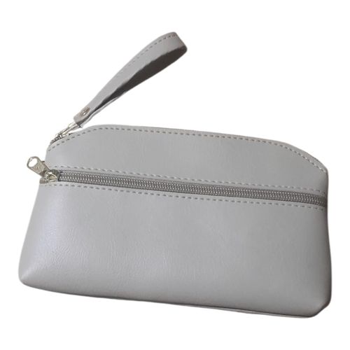 product_image_name-Generic-Trousse de Maquillage Beige Élégante en Cuir PU - Pochette Cosmétique Double Zip avec Dragonne - Compacte & Pratique-2