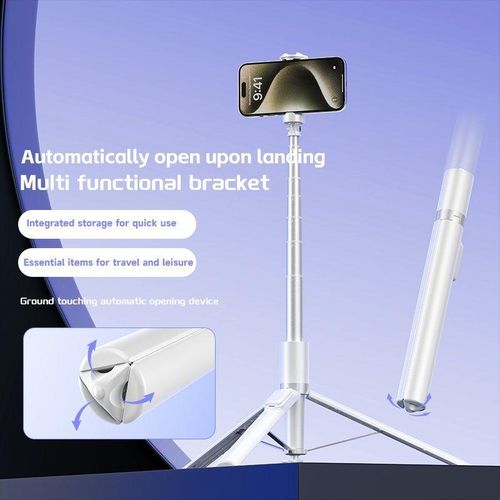 product_image_name-Generic-perche selfie 1.8m avec interface griffe porte-accessoire, support de téléphone à distance, têtes de trépied multifonctionnelles, rotation à 360° Auto Pop Open trépied X96 Blanc-3