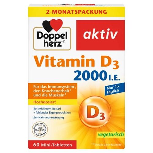 product_image_name-Doppelherz-Vitamine D3 2000 UI – 60 Mini Comprimés (24,9 g) – 50 µg Vitamine D – Soutien Immunitaire, Os & Muscles-1