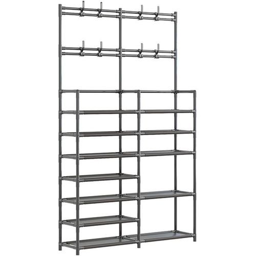 product_image_name-Generic-حامل مع رفّ أحذية معدني بثمانية خطاطيف موفر للمساحة أسود 96 x 28 x 179 سم سهل التركيب-1