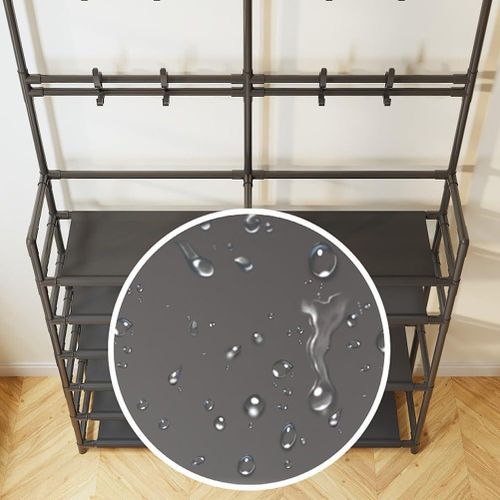 product_image_name-Generic-حامل مع رفّ أحذية معدني بثمانية خطاطيف موفر للمساحة أسود 96 x 28 x 179 سم سهل التركيب-6