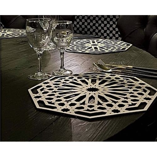 Generic Set de table en Bois ; 4 sous plat + 4 sous verre. à prix