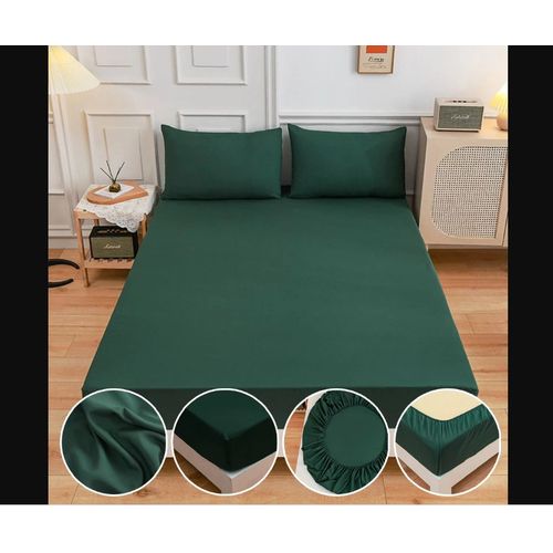 Generic Ensemble draps Housse elastique unicolor +2 Housse Taie 160x200 à  prix pas cher