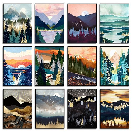 product_image_name-Generic-Decoration 12 Poster Abstract Forest Nature Landscape Sunset Lake Ink-1