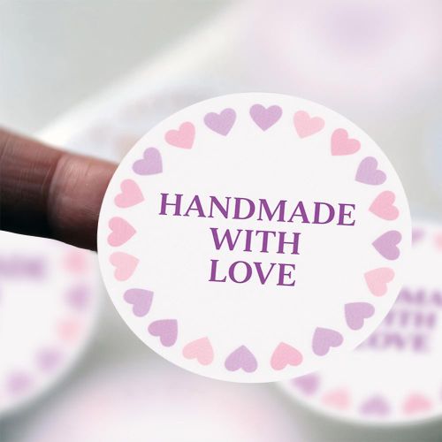 product_image_name-Generic-60pcs Autocollants Ronds En Style de Bordure de Cœur Violet Et Rose "Fait Avec Amour", Adaptés Pour L'Emballage de Cadeaux, Les Boutiques, Les Enveloppes, Les Albums Photo, Etc., Exprimant Des Émotions Douces Et Romantiques-1