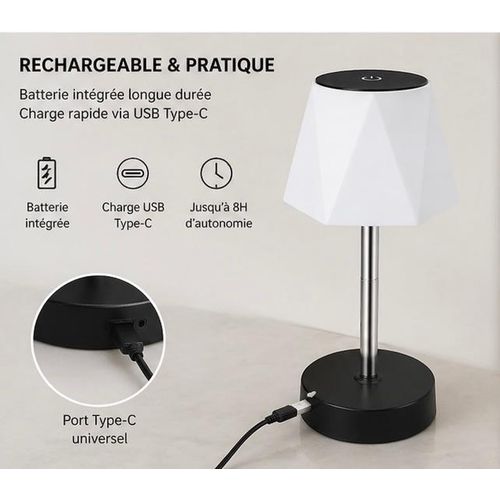 Generic Lampe de Table LED Rechargeable Tactile – Éclairage Warm Light Moderne - image 3