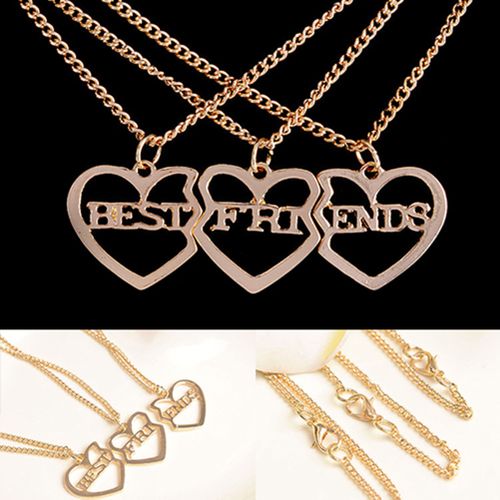 3 Pcs Gold Plated Heart Pendant Necklace Best Friends N ...