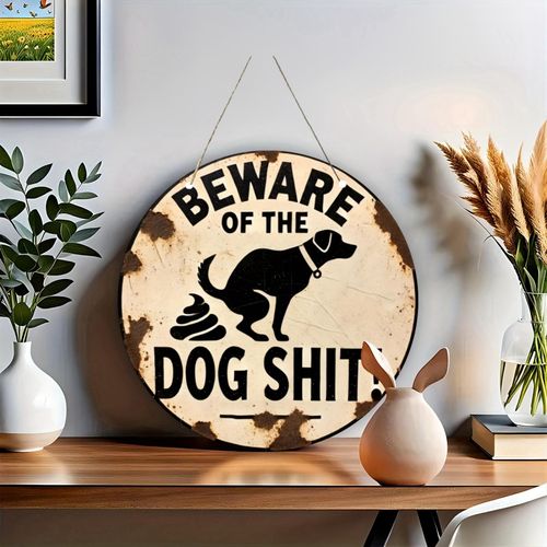 product_image_name-Generic-Attention aux Petites Crottes de Chien" Panneau Rond en Bois - 19.81x19.81 cm, Pré-percé pour une Suspension Facile, Parfait pour la Maison, la Cuisine, le Jardin, le Bureau, le Garage, la Décoration de Chambre-6