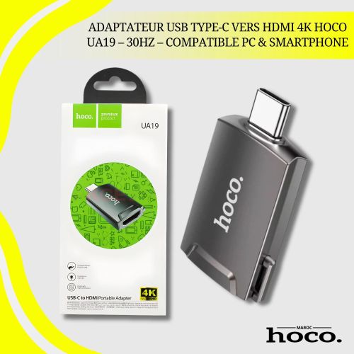 product_image_name-Hoco-Adaptateur USB Type-C vers HDMI 4K  UA19 – 30Hz – Compatible PC & Smartphone-3