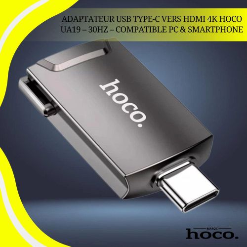 product_image_name-Hoco-Adaptateur USB Type-C vers HDMI 4K  UA19 – 30Hz – Compatible PC & Smartphone-4