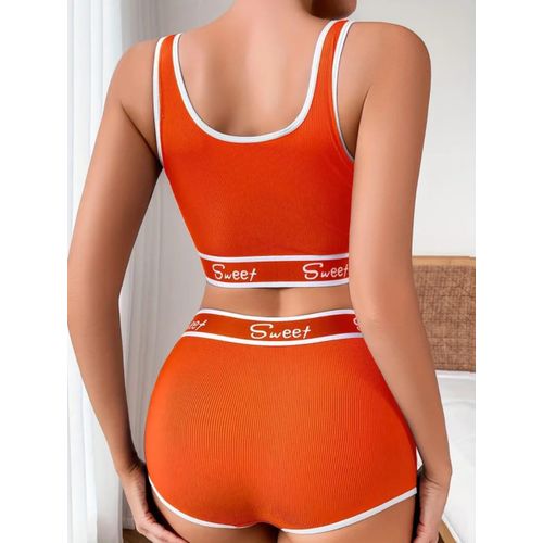 product_image_name-Generic-1 Ensemble de Lingerie orange à Buste Plein et Taille Basse - Soutien-gorge Sans Bretelles Doux et Respirant & Culotte Assortie avec Bande de Taille Lettrée, Sous-vêtements-2