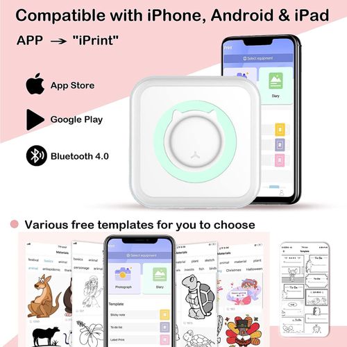 Mini-imprimante Pour IPhone Et Android, Mini-imprimante Photo Sans Fil Pour  Étiquettes, Mini-imprimante Thermique Portable BT Pour L'impression