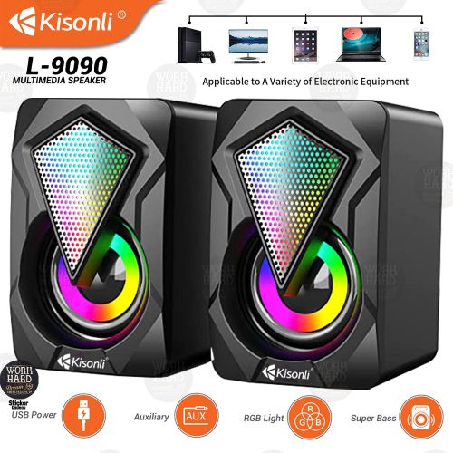 Kisonli Haut-parleurs Gamer 2.0 Stéréo LED RGB lumières pour PC