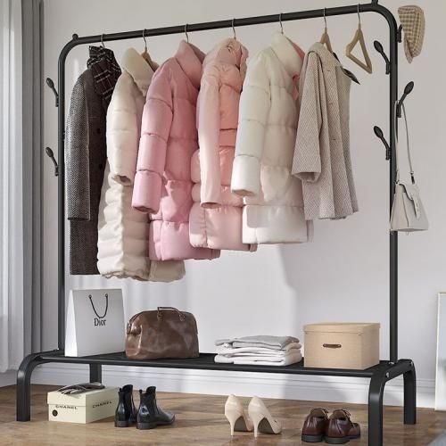 product_image_name-Generic-علاقة ملابس عصرية، رف غرفة نوم، حامل تجفيف الملابس، علاقة ملابس قائمة بذاتها مع رف للأحذية، 143×96x42 سم-4