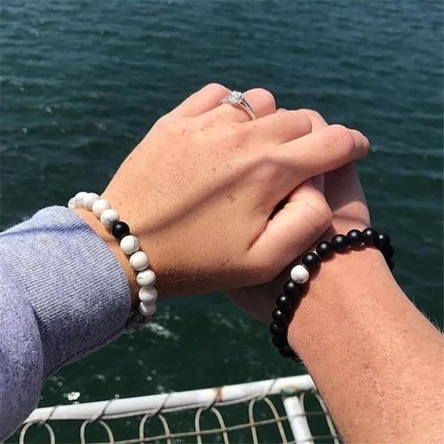 product_image_name-Generic-2 Pièces Braceletes Style Yin Yang Pour Les Couples Meilleurs Amis En Pierres Naturelles de Marbre Blanc Et Noir 8mm-4